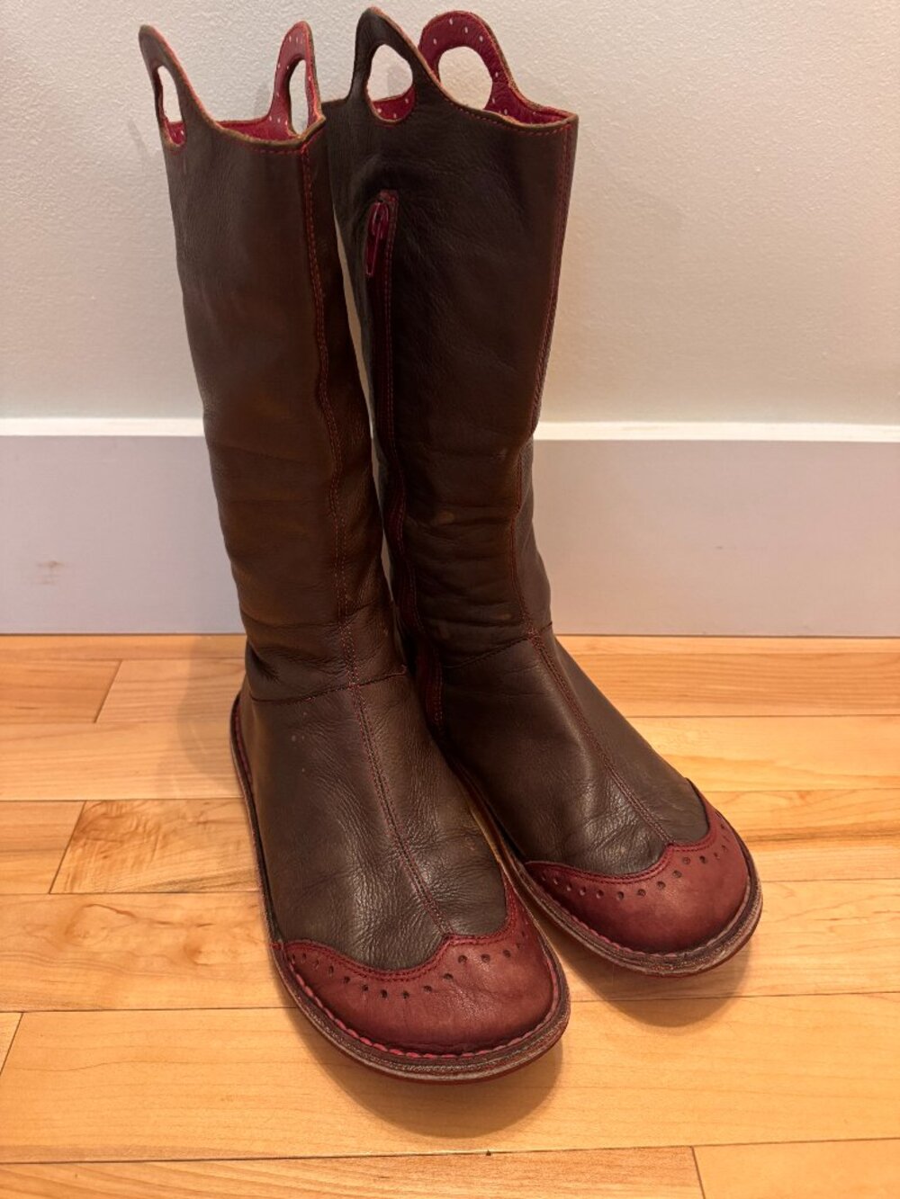 Camper Peu Cami Genuine Leather Brown boots with Red toes 38